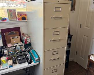 Tall file cabinet, printer 
