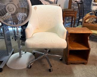 Fan, chair, end table
