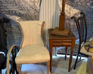 Chair, end table, ironing board