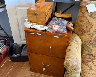 File cabinet, shoe shine items