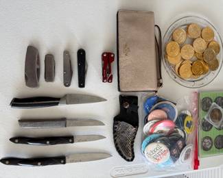 Knives, coins, coach wallet