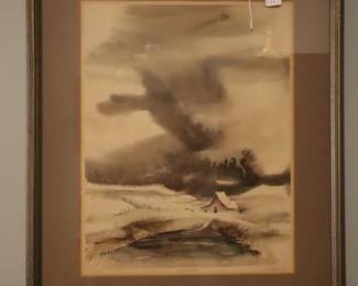 Original watercolor, framed, master bedroom