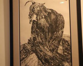 Original print by Sara Burns, new frame, top of stairs