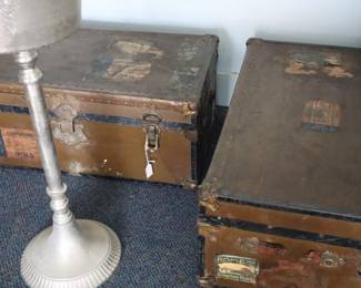 Antique shipping trunks, garage