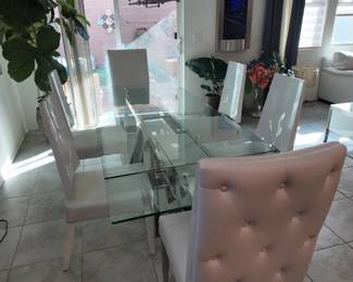 6-seat chrome and glass dining table w/extension