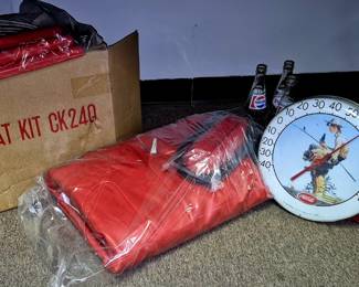 Coca  Cola items. Coca Cola floating raft w/ oars NIB