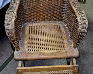 Victorian era wicker and oak wheelchair