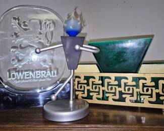 "Lowenbrau" bar light, MCM T. V. lamp/planter and night light