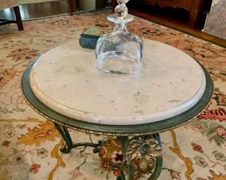 Louis XV style antique French painted wrought iron table with marble top