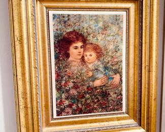 framed Edna Hibel tile "Elaine and Zena in the Garden"