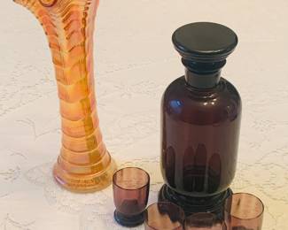 Early Czech purple glass and early Carnival lusterware