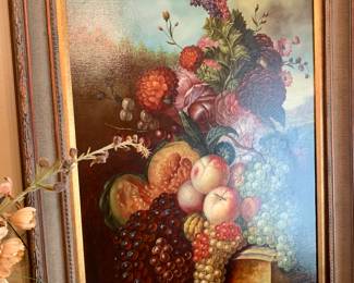 very large framed still life in the classic baroque style