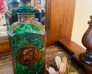 MCM style Italian leather wrapped decanter and those are grapes made from stone