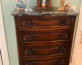 five drawer marble top chest of drawers