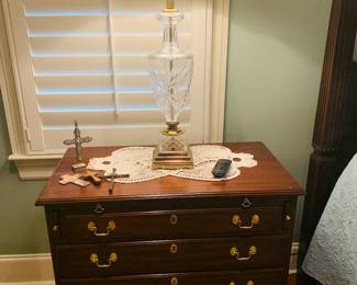 four drawer bedside chest and one of two Waterford lamps