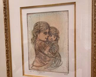 an experimental 1970 signed Edna Hibel piece that was enhanced by pastels "Yellina and Joseph"