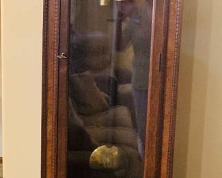 19th century German tall case clock with brass face and weights