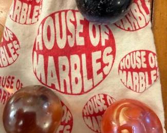 Vintage House of Marbles Bag with these 3 Fantastic Marbles inside