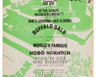 2244 After Keith Haring (1958-1990) Malcolm McLaren "D'Ya Like Scratchin'" Vinyl Album Offset lithograph in colors on vinyl cover Appears unsigned Album cover: 12" H x 12" W Estimate: $400 - $600