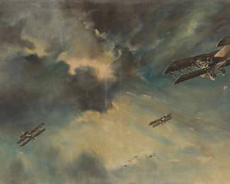 2163 Mid 20th Century Aviation Art WWII Planes in flight, 1945 Oil on canvas Signed and dated lower right: A. Caesar / '45 23.75" H x 35.5" W Estimate: $400 - $600