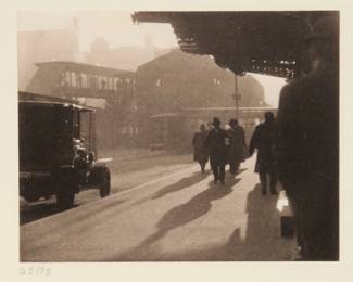 2330 Karl Struss (1886-1981) "Shadows, New York," 1909, from "Karl Struss: A Portfolio," 1909-29 Platinum print on paper hinged to an embossed board mount, as issued Edition: 65/75 (there were also 15 artist's proofs), printed 1979 Signed in pencil on the verso: Karl Struss; numbered in pencil in another hand on the mount, directly below the image, at left; inscribed "#4" in pencil, presumably in another hand, verso; Phil Davis, prtr.; Photofolio of Ann Arbor, MI, pub. Image/Sheet: 2.75" H x 3.5" W; Board Mount: 12" H x 9" W Estimate: $200 - $300