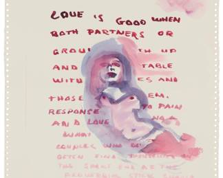 2308 William Wegman (b. 1943) "Untitled Valentine," 1991 Watercolor on paper Signed lower right: William Wegman; titled and dated on the frame's backing board Sheet: 14" H x 12.125" W Estimate: $500 - $700