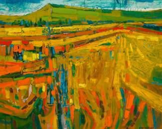 2138 Lundy Siegriest (1925-1985) "Spring Meadow" Oil on Masonite Signed lower right: Lundy Siegriest; signed again, titled, and inscribed with the artist's address, all verso 16" H x 20" W Estimate: $1,000 - $2,000