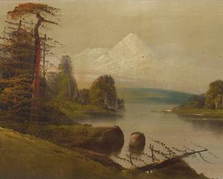 2132 William Franklin Jackson (1850-1936) Lakeside landscape Oil on canvas Signed lower right: W.F. Jackson 12" H x 24" W Estimate: $1,000 - $1,500
