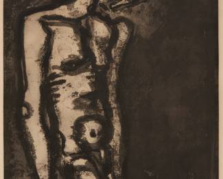 2323 George Rouault (1871-1958) "Toujours lagelle," plate III from "Miserere," 1922 Etching and aquatint on wove paper From the edition of 425, published in 1948 Initialed and dated along the lower edge of the plate, at right: G.R. / 1922; Jacquemin, Paris, France, prntr.; Éditions de l'Étoile filante, Paris, France, pub. Plate: 19.125" H x 14.375" W; Sight: 25.5" H x 20" W Estimate: $300 - $500