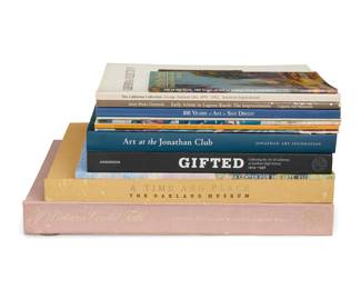 2239 A group of American art books 1982-2019 Hardcover, softbound, and staple-bound books comprising: "Art at the Jonathan Club," 2010 "Gifted: Collecting the Art of California at Gardena High School 1919-1956," 2019 "A Time and Place: From the Ries Collection of California Painting," 1990 "100 Years of Art in San Diego," 1991 "If Pictures Could Talk: Stories About California Paintings in Our Collection," 1989 "California School: The Private Collection of E. Gene Crain," 1986 "Art of the Park: 100 Years of Art in Balboa Park (1915-2015)," 2015 "Monterey: The Artist's View, 1925-1945," 1982 "Everyday Life in California: Regional Watercolors, 1930-1960," 2004 "Early Artists in Laguna Beach: The Impressionists," 1986 "California Collection: George Demont Otis 1879-1962 American Impressionist," 1998 "Legacy of the Land," 2015 "The Fieldstone Collection of Early California Art" 13 pieces Largest: 14.25" H x 11.25" W x 1.5" D Estimate: $200 - $300