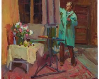 2174 Patricia LeGrande (1941-2024) Sergei Bongart in his studio Oil on Masonite Signed lower right: P. LeGrande 24" H x 20" W Estimate: $300 - $500