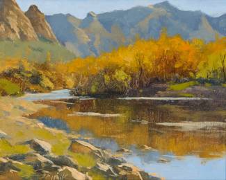 2137 Gabor Svagrik (b. 1970) "Almost Winter" Oil on panel With the incised signature lower left: Svagrik; signed again and titled in ink, verso 8" H x 10" W Estimate: $500 - $700