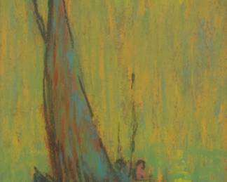 2158 Lester Boronda (1886-1953) "Sail Boats" Oil on board Signed and titled in pencil verso: Lester Boronda Sight: 4.75" H x 3.75" W Estimate: $800 - $1,200