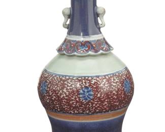 2032 A Chinese zhuanxinping style porcelain vase Late Qing Dynasty (1644-1912) or later With opposed elephant mask handles 12.875" H x 6.875" Dia. Estimate: $500 - $700