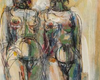 2307 Harold Frank (1917-1995) "Two Figures #106" Acrylic on paper Signed lower right: H. Frank; titled in ink on a gallery label affixed to the frame's backing paper Sight: 10.625" H x 8.25" W Estimate: $800 - $1,200