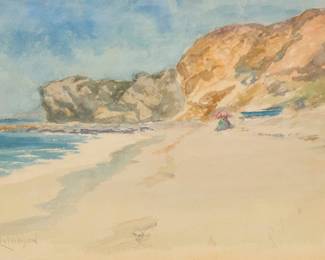 2124 William Lees Judson (1842-1928) Surf and sand Watercolor on paper Signed lower left: W.L. Judson Sight: 12" H x 18.5" W Estimate: $500 - $700