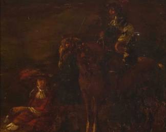 2187 In The Style Of Philips Wouwerman (1619-1668) Dutch travelers, circa 17th Century Oil on panel Unsigned 6.25" H x 4.75" W Estimate: $300 - $500