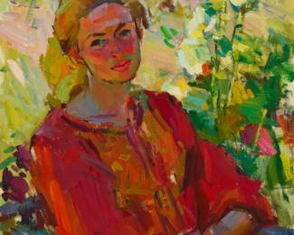 2173 Sergei Bongart (1918-1985) Portrait of a woman in red, 1970 Oil on canvas Signed and dated lower left: Sergei Bongart / 1970 32" H x 30" W Estimate: $800 - $1,200