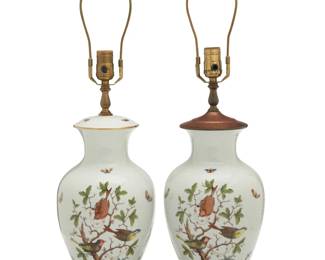 2086 Two Herend porcelain 'Rothschild Bird' table lamps Mid/late 20th century Each with blue printed factory mark 2 pieces Each without harp: 20" H x 7.375" Dia. Estimate: $400 - $600