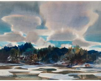 2127 Robert Earle Wood (1926-1999) "Clouds and Ice Flows," 1981 Watercolor on Arches paper Signed lower right: Robert E. Wood ANA / AWS; signed again, titled, dated "Feb '81," and numbered "#678," all in pencil, verso Image/Sheet: 22" H x 30" W Estimate: $600 - $800