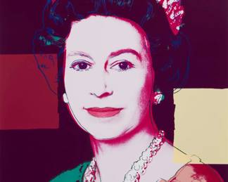 2296 After Andy Warhol (1928-1987) "Queen Elizabeth II of the United Kingdom" from "Reigning Queens," 1985 Screenprint in colors on paper From the edition of unknown size and date Appears unsigned; Sunday B. Morning, pub. Sight: 37.5" H x 30.25" W Estimate: $300 - $500