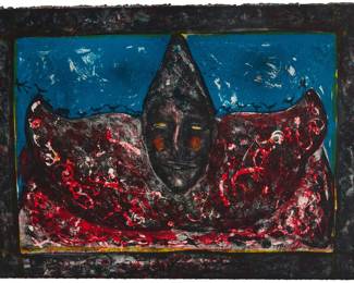 2279 Alejandro Colunga (b. 1948) "Payaso (Blue)," 1979 Lithograph in colors on wove paper From the edition of 95 Signed in the stone, lower right; two unidentified blindstamps [DSW] in the lower right corner; titled and dated in ink on a label affixed to the frame's verso Image/Sheet: 22.5" H x 31.5" W Estimate: $200 - $300