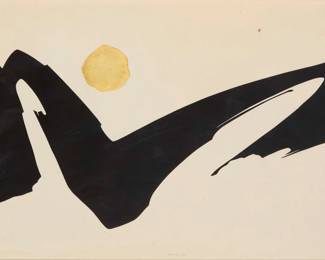 2213 Haku Maki (1924-2000) "78-9 (Heart)," 1978 Woodcut in colors with embossing and gold leaf on paper Edition: 10/151 With the artist's red ink chop mark in the image at lower right; signed, titled, and numbered in pencil in the lower margin: Haku Maki Image: 15.5" H x 31.125" W; Sight: 16.75" H x 32.25" W Estimate: $300 - $500