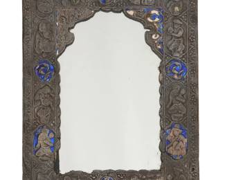 2075 A Persian silver leaf and enamel mirror Kadjar Ottoman, late 19th/early 20th century XRF tested for .880-.920 silver Depicting various figures within a foliate border 8.625" H x 6.25" W x 0.375" D Estimate: $250 - $350