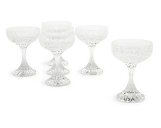2018 A set of six Baccarat glass 'Massena' champagne coupes 20th century Each with etched factory mark 6 pieces Each: 5.5" H x 4" Dia. Estimate: $300 - $500