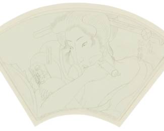 2215 Masami Teraoka (b. 1936) "Study for Woman and Pregnancy Test Kit," 1982 Graphite on paper Signed, titled, and dated in pencil along the lower edge: Masami Teraoka '82 Sheet: 7.5" H x 13.375" W Estimate: $400 - $600