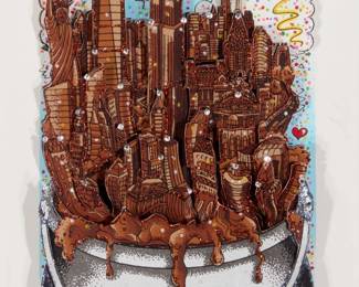 2286 Charles Fazzino (b. 1955) "A Melting Pot of Chocolate...NYC," 2016 Screenprint in colors with mixed media hand embellishments on 3-D white museum board construction Edition: 69/100 DX Signed and numbered in pencil, and titled in brown ink, all in the lower margin: Charles Fazzino; Museum Editions, Ltd., New Rochelle, NY, pub. Image: 10" H x 5" W; Sight: 12" H x 6.5" W Estimate: $200 - $300