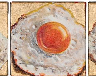 2315 Duke Windsor (b. 1960) Three works: "Sunny Side No. 2," 2023 Acrylic and gold leaf on canvas Signed on the lower edge of the underlap of the canvas: Duke; signed again, titled, and dated "2/13/2023," all verso 6" H x 6" W "Sunny Side No. 5," 2023 Acrylic and gold leaf on canvas Signed lower left: Duke; signed again, titled, and dated "3/13/2023," all verso 6" H x 6" W "Sunny Side No. 6," 2023 Acrylic and gold leaf on canvas Signed lower right: Duke; signed again, titled, and dated "3/14/23," all verso 6" H x 6" W 3 pieces Estimate: $200 - $300