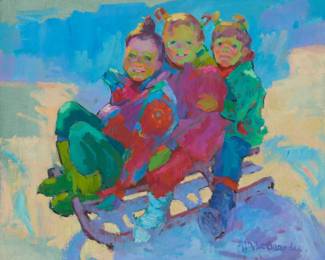 2176 Patricia LeGrande (1941-2024) Children sledding Oil on canvas Signed lower right: P.D. LeGrande 20" H x 24" W Estimate: $100 - $200