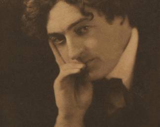 2401 Pirie MacDonald (1867-1942) "Richard Le Gallienne" Photogravure on paper tipped to a beige support sheet From the edition of unknown size and date Unsigned; annotated "R2007-53" in pencil in another hand at the verso of the lower right corner of the support sheet; titled on a label affixed to the verso of the matboard Image/Sheet: 6.25" H x 4.75" W; Support Sheet: 11.5" H x 8.75" W Estimate: $50 - $100